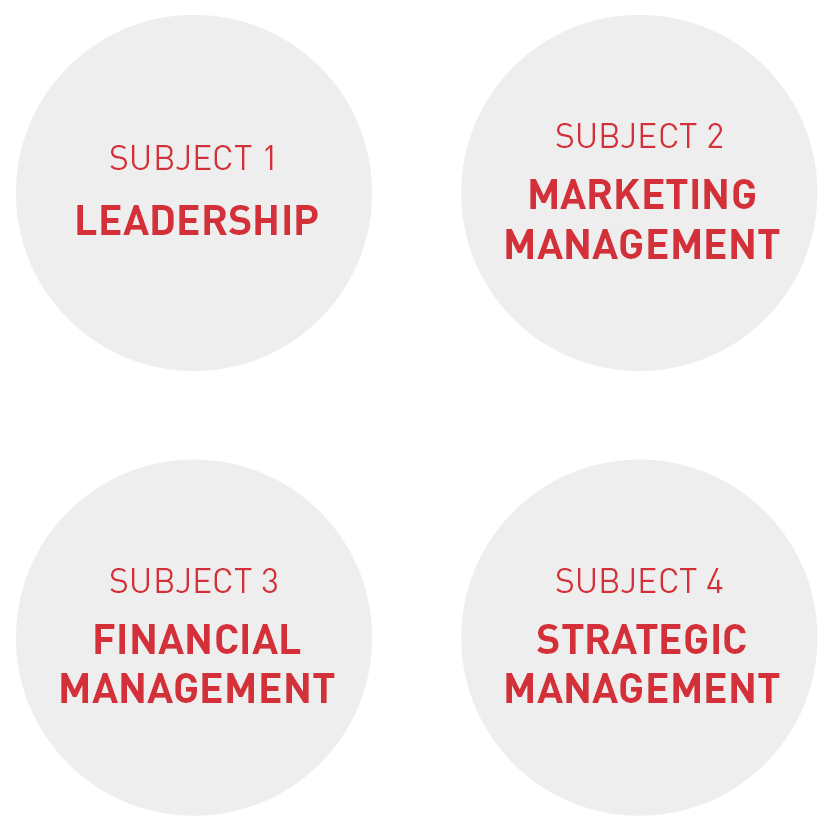 Subject 1 : Leadership, Subject 2: Marketing Management, Subject 3: Financial Management, Subject 4: Project Management