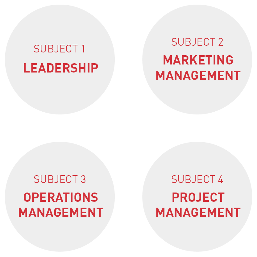 Subject 1 : Leadership, Subject 2: Marketing Management, Subject 3: Financial Management, Subject 4: Project Management